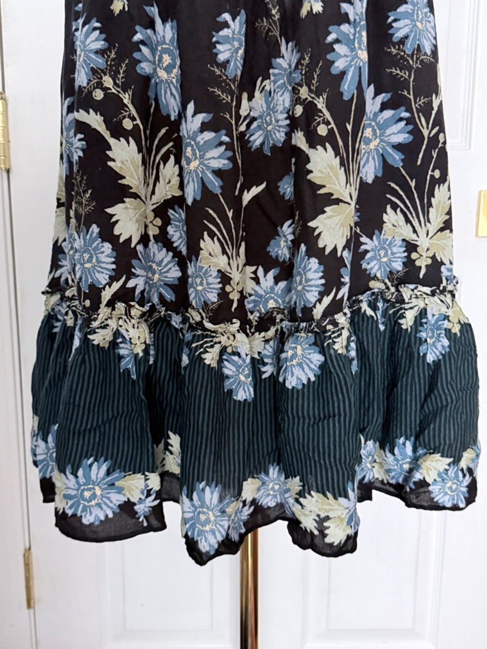 Free People Black and Blue Floral Mini Dress with Ruffles - Picture 10 of 16